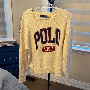 Polo by Ralph Lauren Women's Cream Cable Knit Sweater with Logo